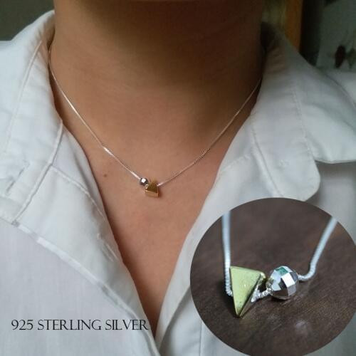 Fashion small triangle ball S925 sterling silver pendant necklace for women Simple Clavicle chain for Valentines day