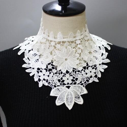 Women Lace Floral Fake Collars Ladies Shirts Detachable Collar White Black Embroidery Necklace False Collar Shawl Decorative