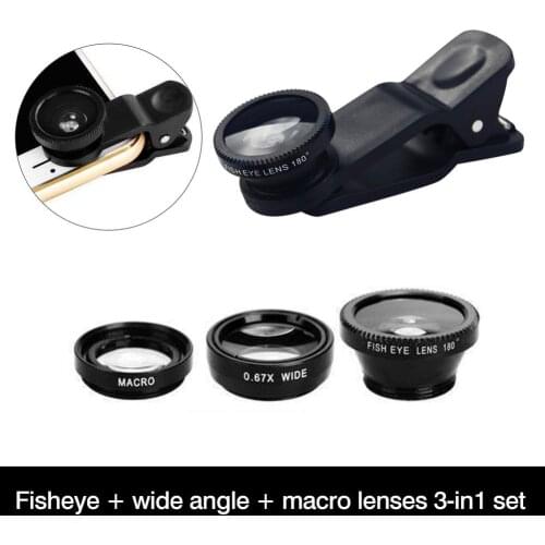 3in1 Fisheye Phone Lens 0.67x Wide Angle Zoom Lens Fish Eye Macro Lenses Camera Kits With Clip Lens On The Phone For Smartphone