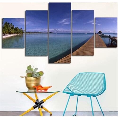 5Planes New Art Canvas Painting Blue Sea And Beach Home Decoration Wall Pictures Posters For Living Room No Framed
