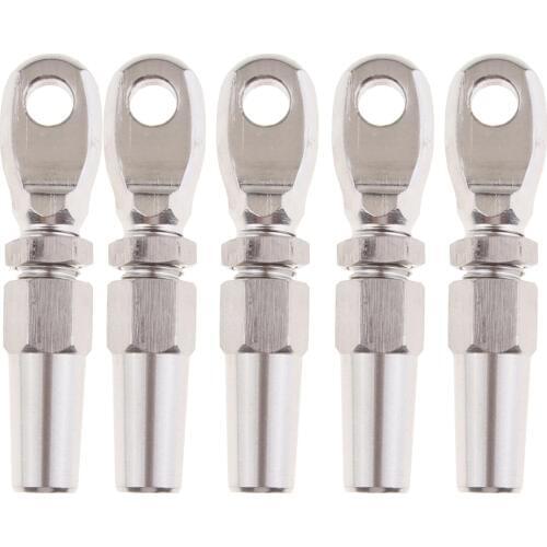 MagiDeal 5 Pieces Stainless Steel Swageless Eye Terminal For 4mm Wire Rope