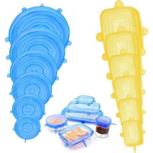 6pcs Reusable Silicone Food Cover Stretch Lids Universal Food Wrap Cover Food Fresh Keeping Silicone Caps Stretchable Lip