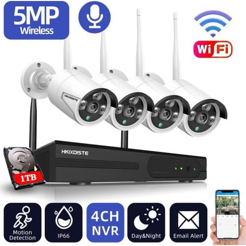 CCTV WIFI Security Monitoring Camera System 5MP 4 Channel Wireless NVR Kit Outdoor WIFI IP Surveillance Camera System Set 4CH