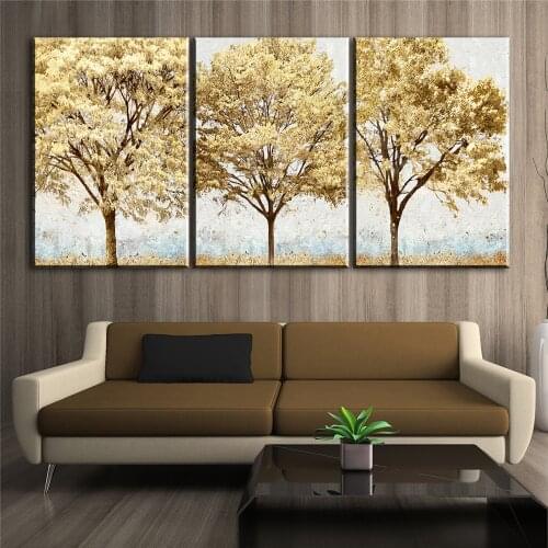 Autumn Poster Golden Tree Leaves Home Decor Oil Painting Wall Art 3 Set Canvas Print Modular Picture Cuadros For Bedroom Frame