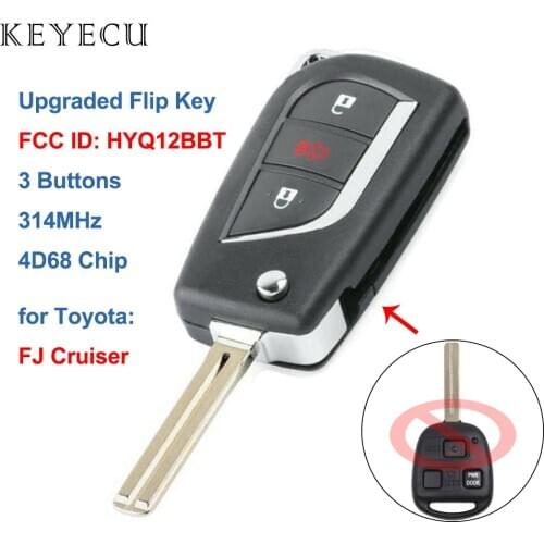 Keyecu Upgraded Flip Remote Control Key 3 Buttons 314Mhz 4D68 for Toyota FJ Cruiser 2008 2009 2010 2011 2012 FCC ID: HYQ12BBT