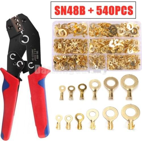 540PCS M3/M4/M5/M6/M8/M10 Ring Lugs Ring Eyes Copper Crimp Terminals Cable Lug Wire Connector SN48B Crimp Plier Tools Kit