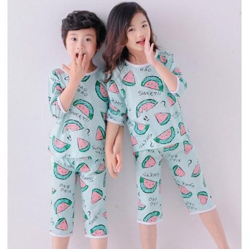 Summer childrens pajamas sets boys sleepwear baby girl clothes cartoon pyjamas kids T-shirt+shorts pijamas cotton nightwear