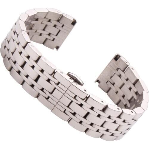 18mm 20mm 22mm Metal Watchbands Bracelet Silver Polished Stainless Steel Clocks Watch Strap Accessories