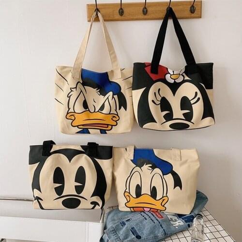 Fashion Design Brand Women Tote Bag Student Large Capacity Canvas Bag Cartoon Lovely One-shoulder Handbag Mickey Minnie Bags