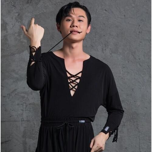 Men Latin Dance Tops New Adult Long Sleeve Loose Shirts Male Chacha Samba Tango Latin Dance Performance Practice Wear DN7483