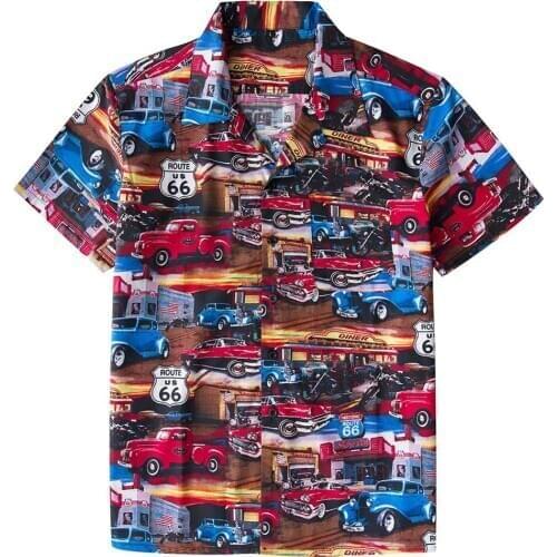 Cars Print Men Hawaiian Shirt ST124 Single-breasted Vintage Punk Short Sleeve Pocket Summer 100% Cotton Shirt