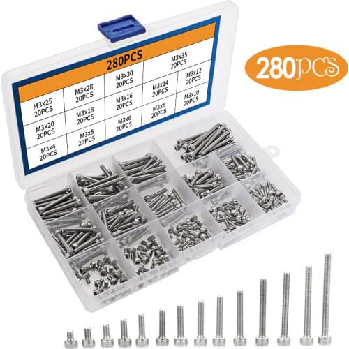 120/180/280Pcs Head Screw Hexagon Socket Head Cap Screws A2-70304Stainless Steel DIN912 M3 M4 M5 M6 M8 hex socket screw Kit Set