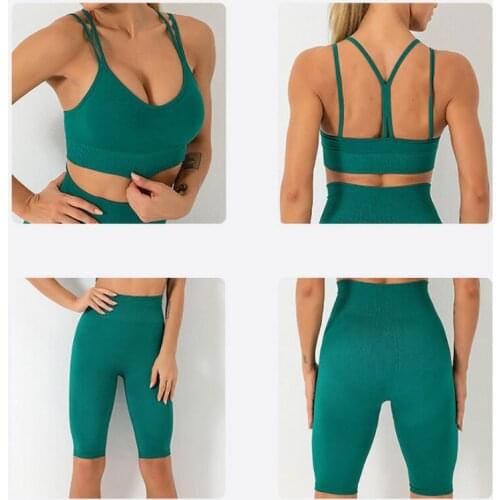 New style 2pcs/set Women Yoga Set Seamless Leggings Gym Clothes Sports Bra Fitness Top High Waist Sports Suits sports shorts+bra