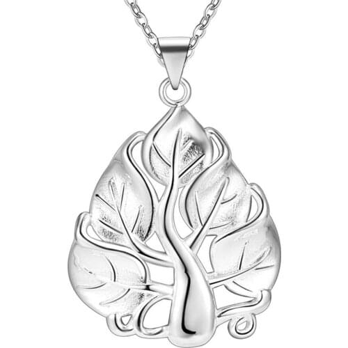 Wholesale women wedding necklace Beautiful fashion Elegant silver color charm Leaf Tree pendant chain Necklace jewelry ,LN047