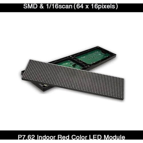 P7.62 SMD Indoor Red Color LED Display Module 488x122mm 1/16Scan 64x16Pixels Advertising LED Display Message Sign