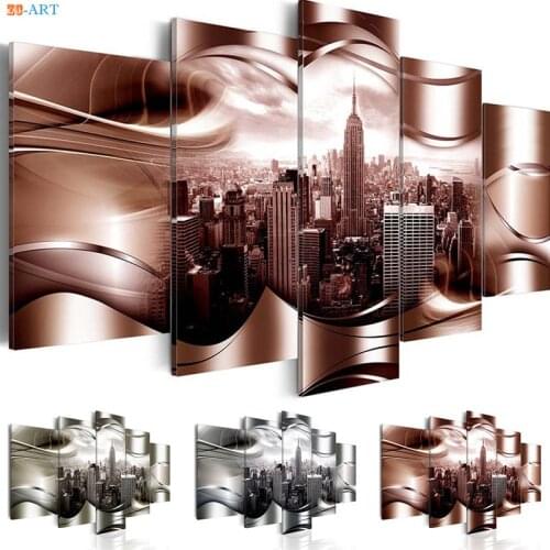 New York City Construction Scenery Print Poster 5 Panel Canvas Art Modular Wall Art Pictures for Living Room Home Decor