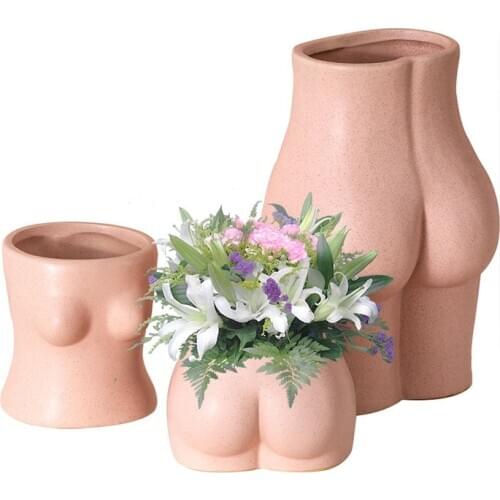 Hot Nordic Ceramic Body Art Bust Vase Dried Flower Arrangement Mini Plant Pot Balcony Home Decora Sculpture Ornaments