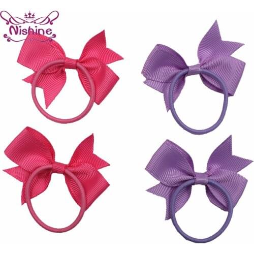 Nishine 10pcs/lot Solid Color Fishtail Bowknot Elastic Infant Hair Rope Fashion Grosgrain Ribbon Bows Headwear Children Hairband