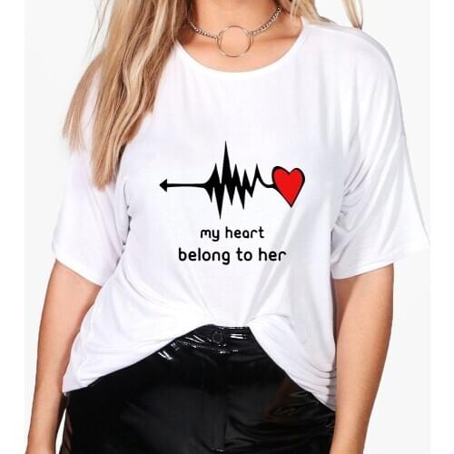 Romantic Style Tshirt Women My Heart Belong To Her Letter Printed speak yourself merch Lovers Tshirt Pumba Autumn Korean Trendy