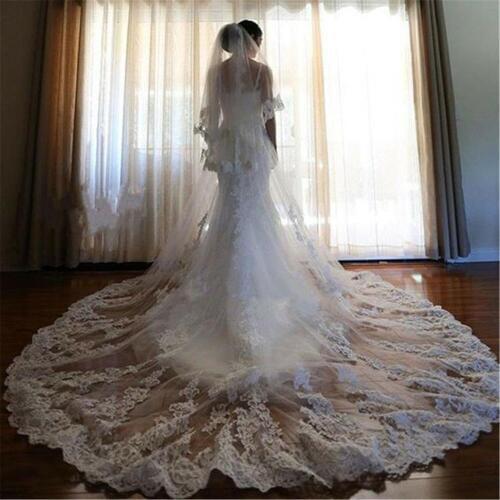 Luxury Two Layer 2T Cathedral Chapel Top Lace Edge Bride Long Veil Wedding Bridal With Comb