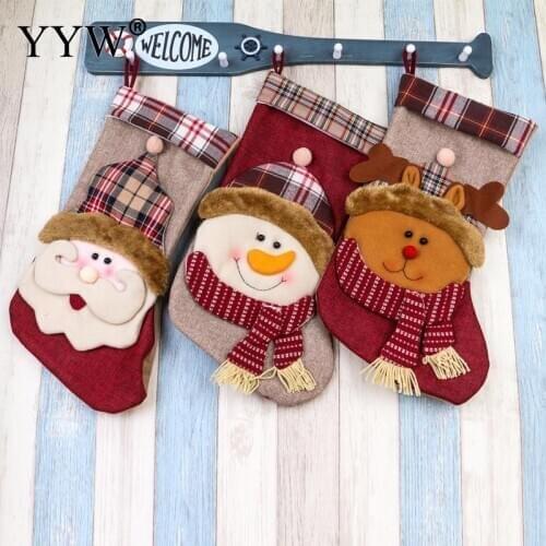 Santa Sacks Christmas Stocking Decorations Xmas Cloth with Plush Christmas Sock Christmas Jewelry Ornaments Christmas Gift Bags