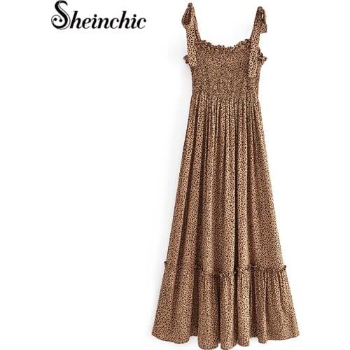 Sexy Spaghetti Strap Leopard Printed Midi Dress 2021 Fashion Elegant Summer Clothes for Women