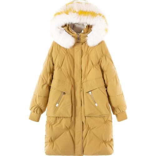 TopFurMall)Winter Women Thick Parkas Down Coats Jacket Fox Fur Hoody Lady Warm Outwear Overcoat LF9191