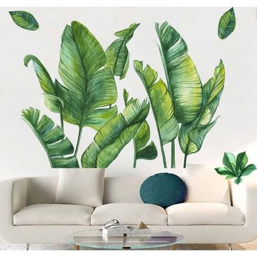 Tropical Plants Leaves Wall Stickers Home Living Room Green Plants Stickers Glass Plants Sofa Background Decal Stickers