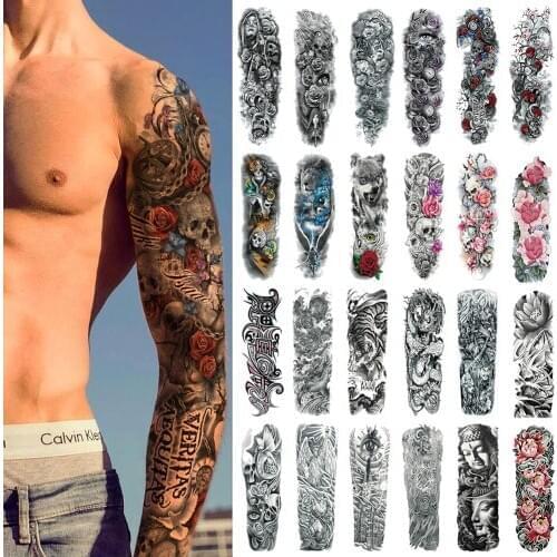 Temporary Tattoo Waterproof Sticker Full Arm Large Skull Old School Ancient Tatoo Stickers Flash Fake Tattoos for Men Women
