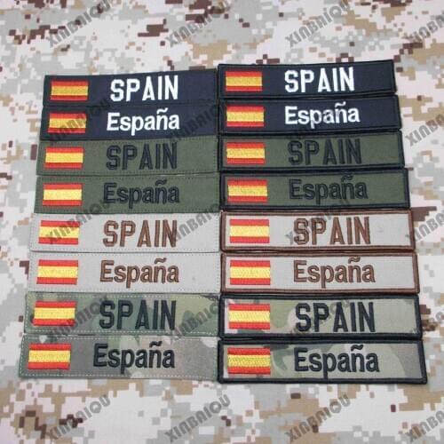 Embroidery Custom Patch Spain Flag Name Tape España Letter Hook and Loop Multicam Green ACU Black AU FG Tan