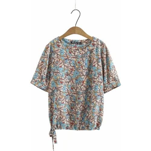 Plus size Chiffon print hem tie women tshirts 2021 new summer casual O-Neck short sleeve ladies t shirts female tops