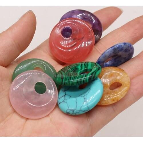 Natural Stone Gem Round Half Hole Bead Retro Wild OL Wind Making DIY Exquisite Necklace Bracelet Jewelry 30x30mm