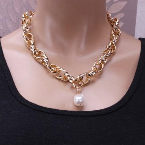 New Punk Vintage Short Baroque Pendant Necklace & Bracelet Set for Women Fashion Charm Thick Chain Choker Necklace Jewelry Gift