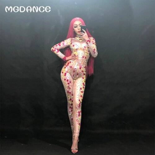 Women Sexy Jumpsuit Full Sparkling Color Paillette Crystals Nightclub Birthday Party Stage Wear Costume womens clothing
