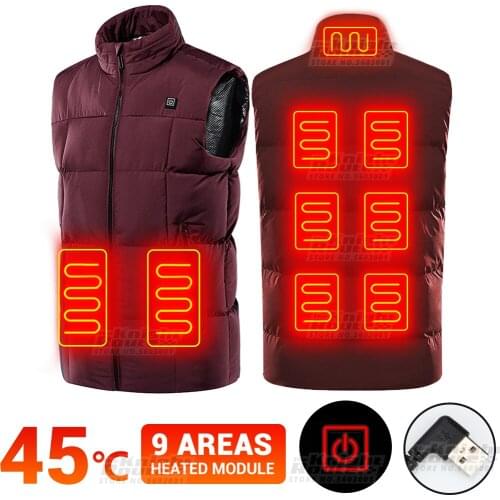 9 Areas Winter Men Eletice Heating Jacket USB Hetaed Vest Ski Motorcycle Jacket Thermal Warm Outerwaear Touring Hunting Clothing