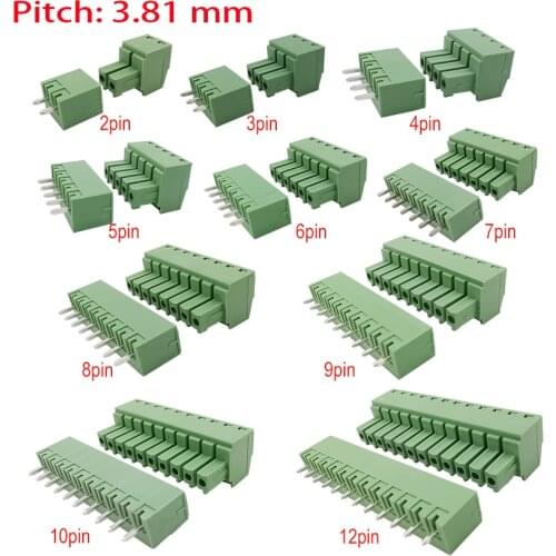 10Pcs/5Pair 15EDG 3.81mm KF2EDG PCB Screw Terminal Block Connector Plug-Pin Straight Needle Header Socket 2-12PIN Jack Plug