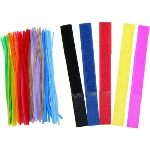 100pcs Multi Coloured Pipe Cleaners & 8Pcs Straps 170mm x 20mm Organiser Laptop PC TV Cable Ties