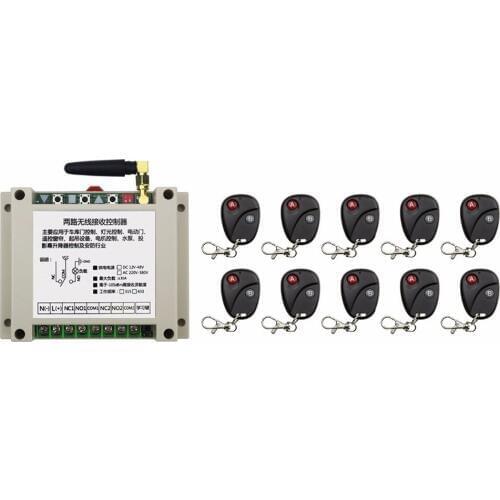 2017 New DC12V 24V 36V 48V 10A 2CH 2Channe RF wireless remote control switch System, 10 X Transmitter + 1 X Receiver,315/433 MHZ
