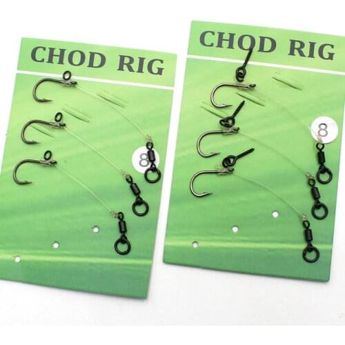 3PCS Carp Fishing Ready Tied Chod Rigs Naked Made Hair Rig D Rig Hook Links Swivel Coating Barbed Hooks Sizes 4# 6# 8