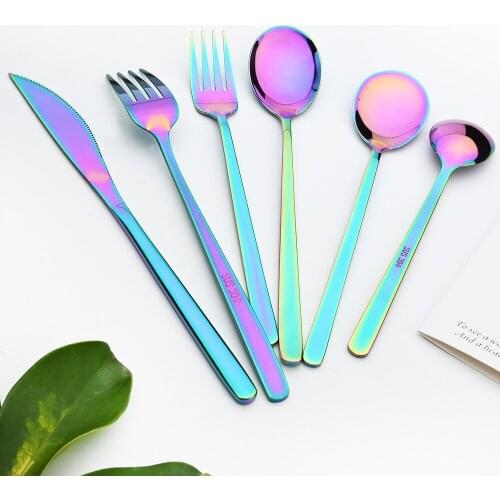 304 Tableware Korean Style Stainless Steel Cutlery Sets Knives Dessert Fork Spoons Dinner Flatware Set Dinnerware Set Silverware