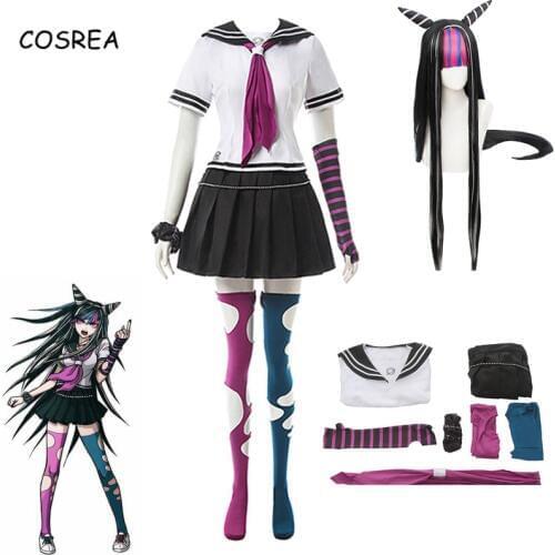 Anime Danganronpa Cosplay Mioda Ibuki Costume Top skirt socks gloves hand ring Womens Clothes Set Wig Halloween Carnival Party
