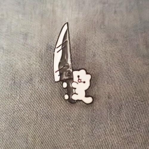 Cartoon Broadsword Cat Brooch Shirt Enamel Pin Buckle Lapel Pins Metal Clothes Badges Bag Animal Jewelry Decoration Accessories