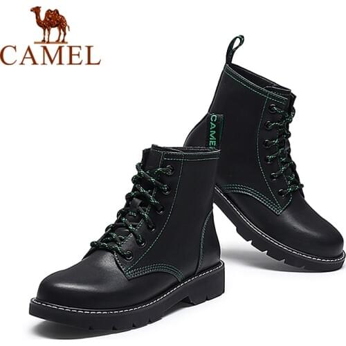 CAMEL Genuine Leather Ankle Boots British Style Lace-up Short Boots Martin Boots Women Shoes 2020 New Spring Autumn Black White