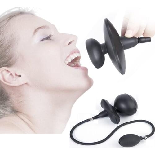 Black Silicone Huge Inflatable Mouth Gag Expansion Open Mouth Ball Gag Restraint BDSM Gag Adult Games Sex Toys For Woman Men