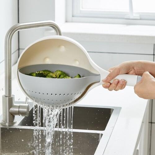 Double Plastic Drain Basket Handle Double Layer Kitchen Fruit Vegetable Food Washing Strainer Plastic Quick Draining Basket