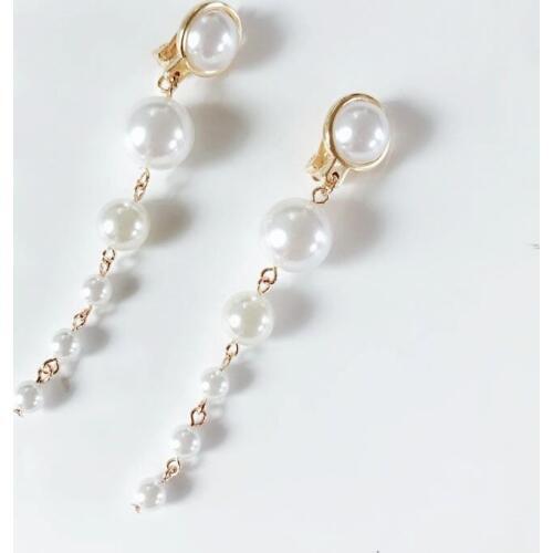 Elegant Sweet Pearl Japanese And Korean Style Long Clip Earring