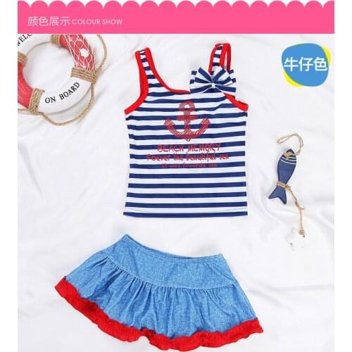 Small fresh fashion striped sailor girls swimwear children swimwear piece suit XYY-187
