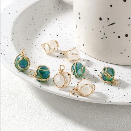 Copper 14K Gold Crystal Glass Beads Charms Pendant 2pcs/lot For DIY Jewelry Necklace Making Accessories