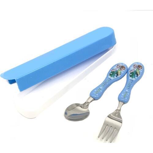 Disney Princess Frozen 2 Anna Elsa Original Cartoon Childrens Home School Lunch Stainless Steel Cutlery Fork and Spoon Set 2B30