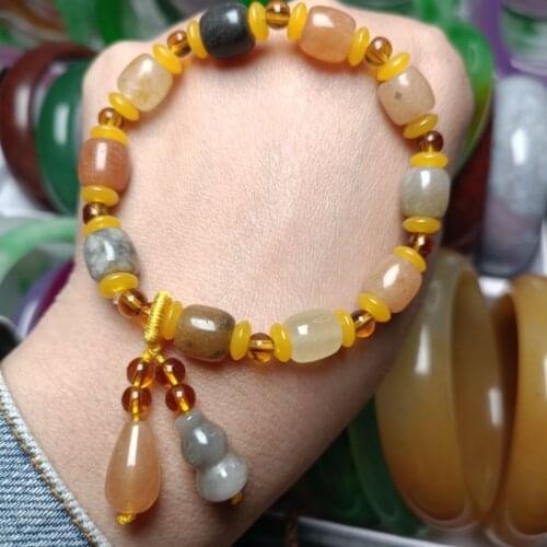 Natural Hotan Jade Bracelet Mens and Womens Gold Jade Bracelet Seed Bracelet Gourd Jade Bracelet